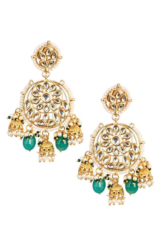 Floral Kundan Earrings With Hanging Jhumki