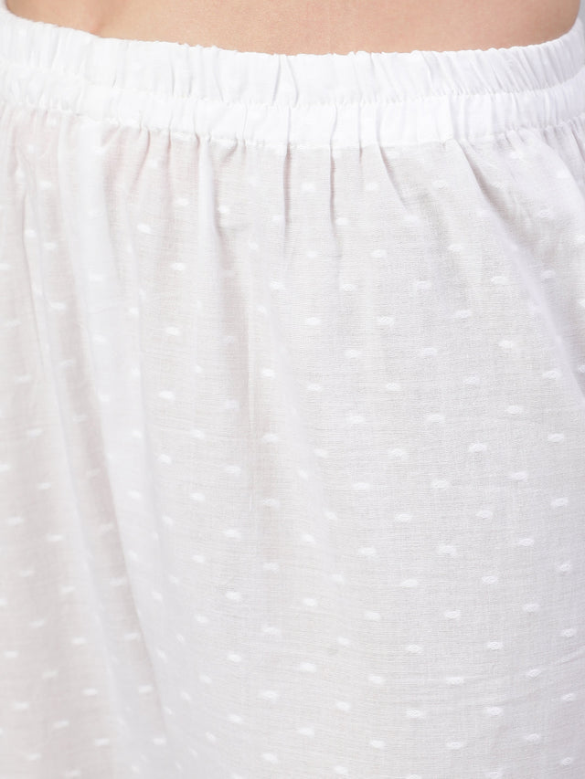 White Pure Cotton Lace Kurti Pant Sets