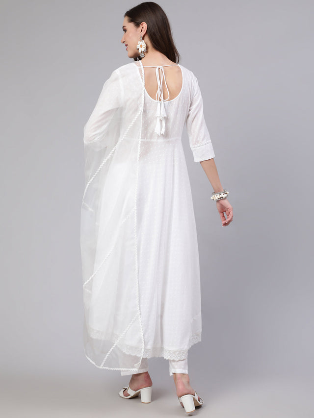 White Pure Cotton Lace Kurti Pant Sets
