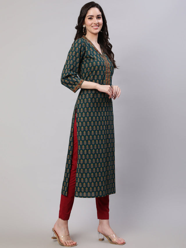 Green Pure Cotton Printed Kurti