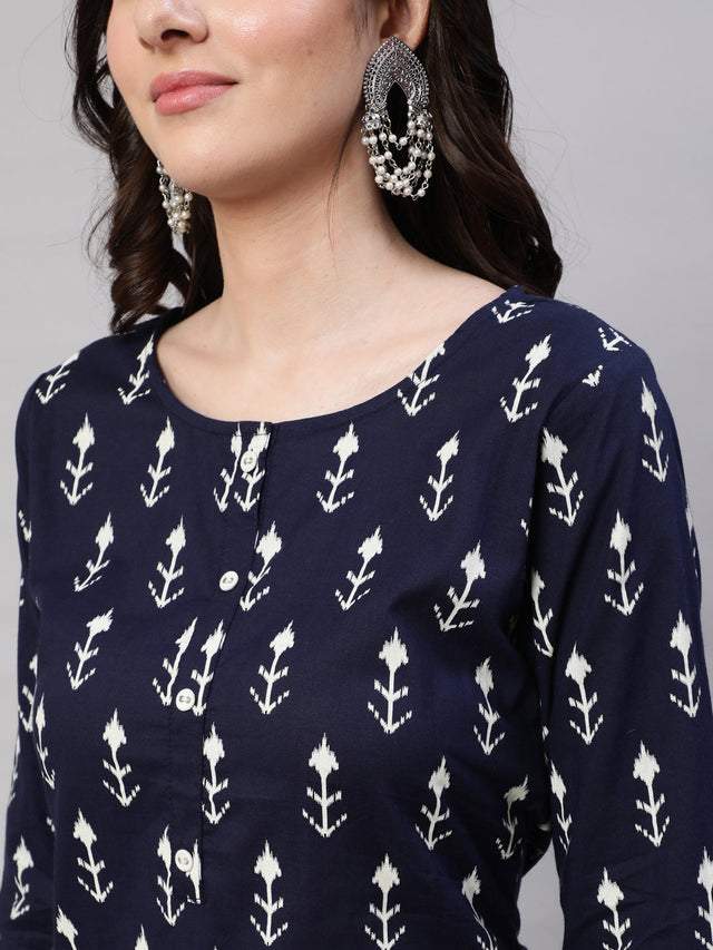 Blue Pure Cotton Printed Kurti