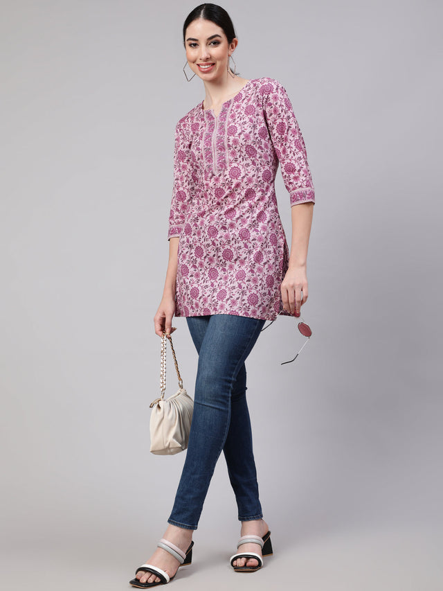 Pink Pure Cotton Printed Tunics