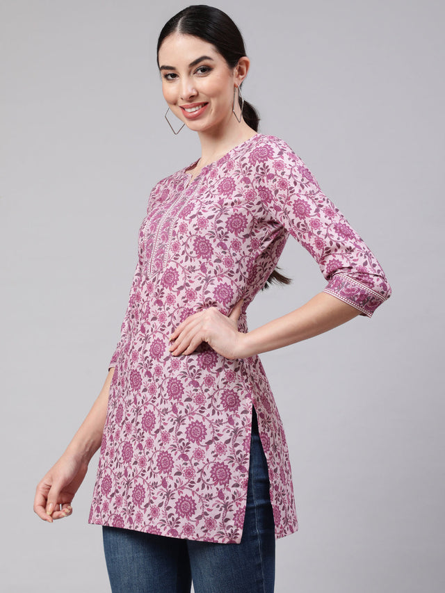 Pink Pure Cotton Printed Tunics