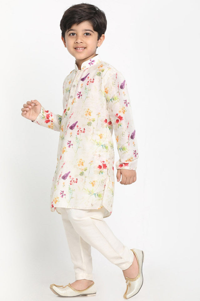 Boy's Blended Cotton Kurta Set In Cream