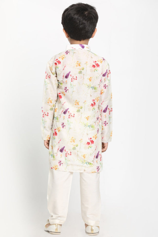Boy's Blended Cotton Kurta Set In Cream