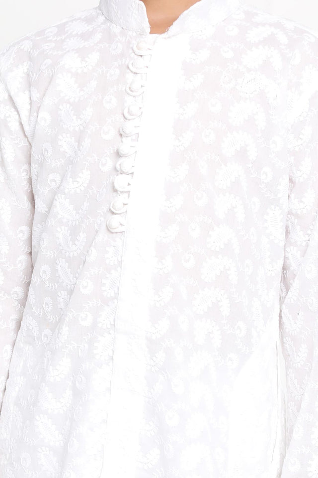 Buy Boys Cotton Kurta Set in White