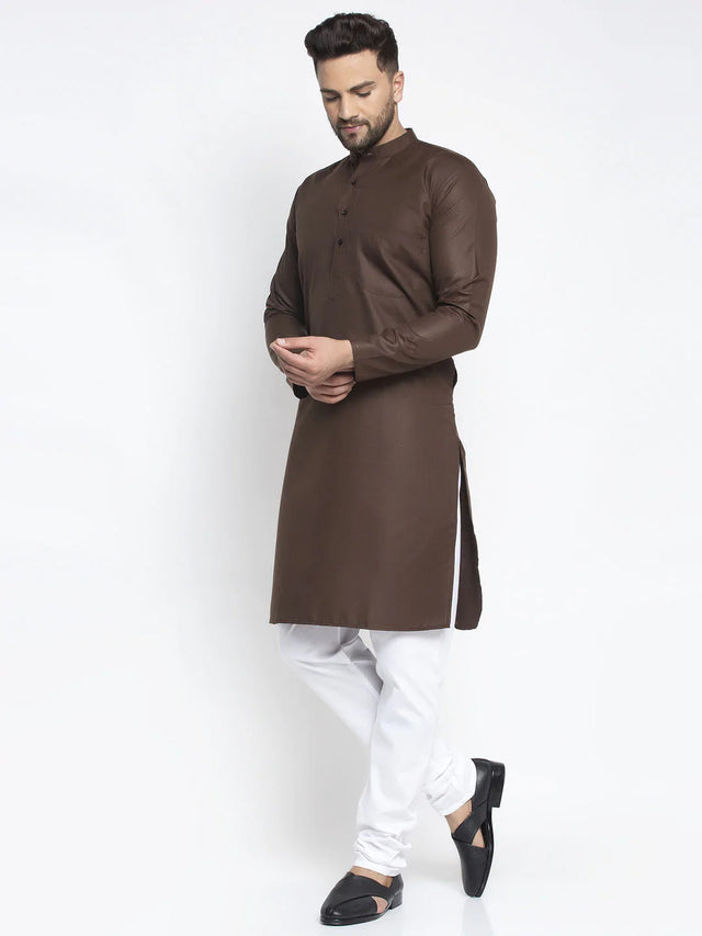 Men's Coffee Cotton Solid Kurta Set (JOKP_611Coffee)