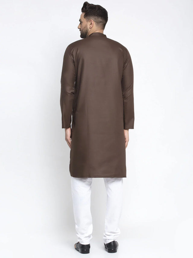 Men's Coffee Cotton Solid Kurta Set (JOKP_611Coffee)