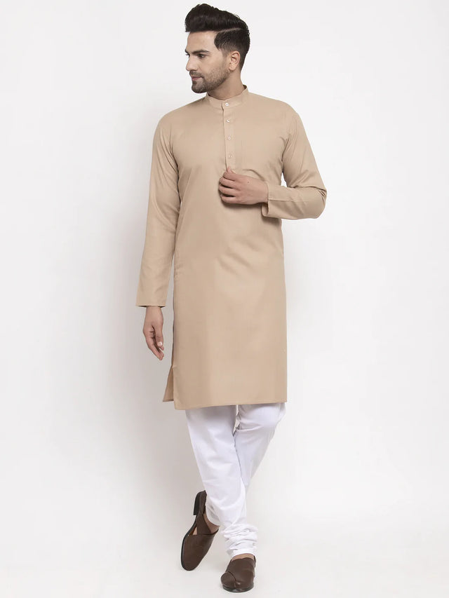 Men's Brown Cotton Blend Solid Kurta Set