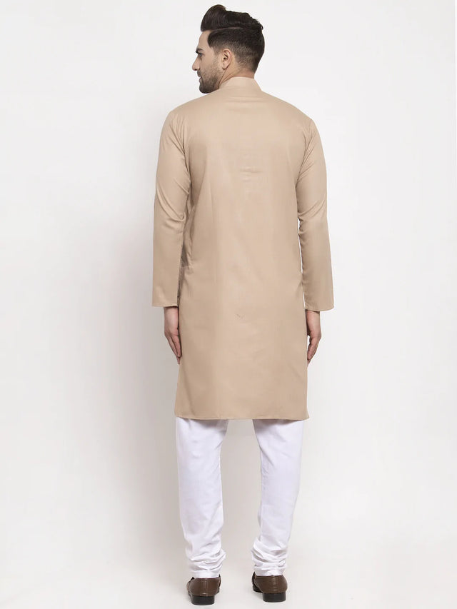 Men's Brown Cotton Blend Solid Kurta Set