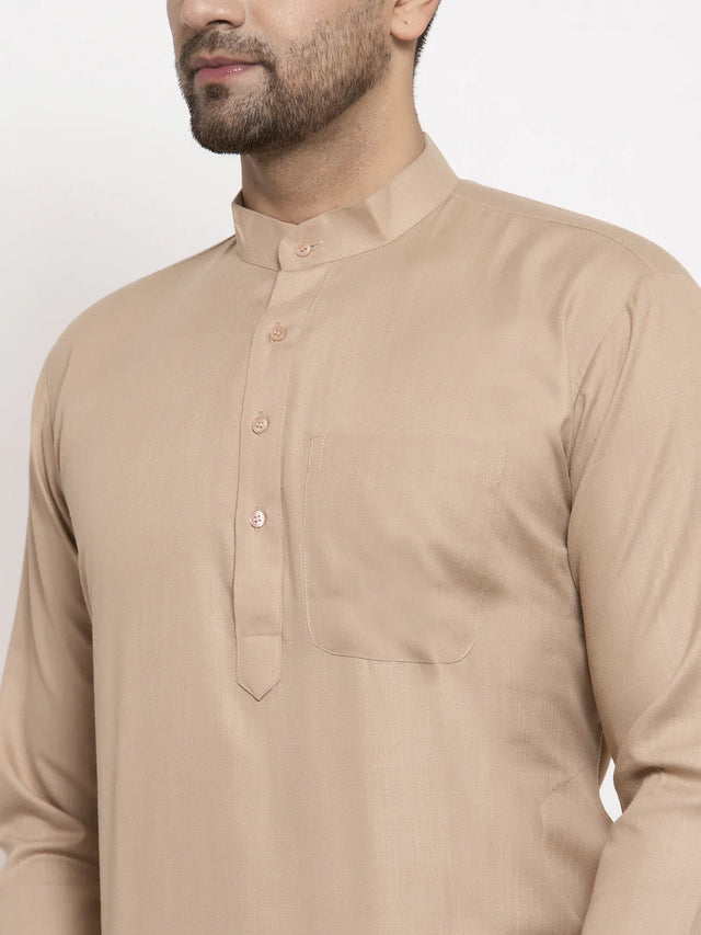 Men's Brown Cotton Blend Solid Kurta Set