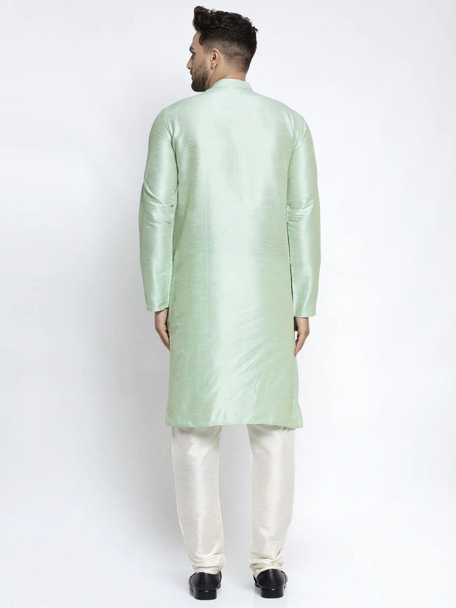 Men's Green Dupion Solid Kurta Set (JOKP_636Green)