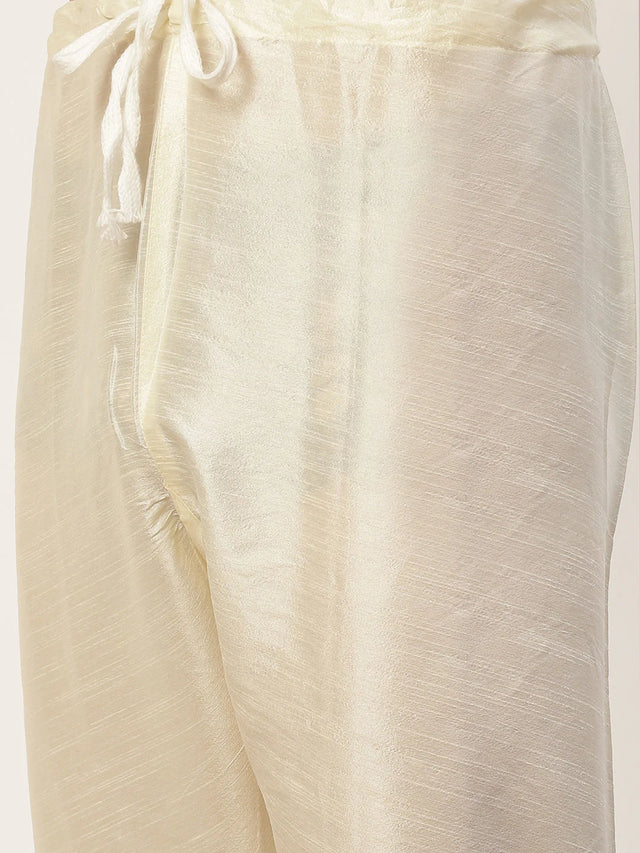 Men's Cream Jacquard Silk Woven Design Kurta Set With Jacket (JOKPWC_G-D_4032Cream)