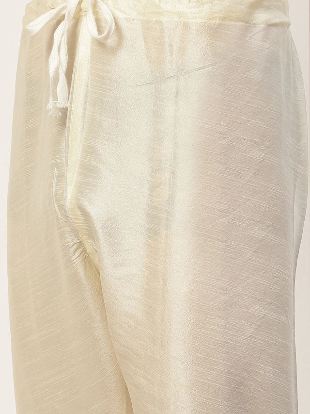 Men's Navy Blue Jacquard Silk Woven Design Kurta Set With Jacket