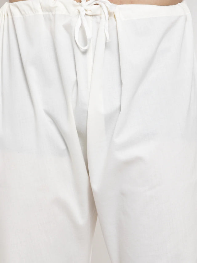 Men's Cream Cotton Embroidered Kurta Set