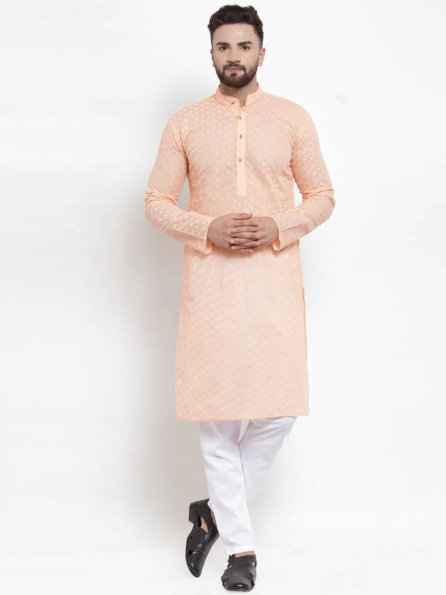Men's Orange Cotton Embroidered Kurta Top (KO_561Orange)