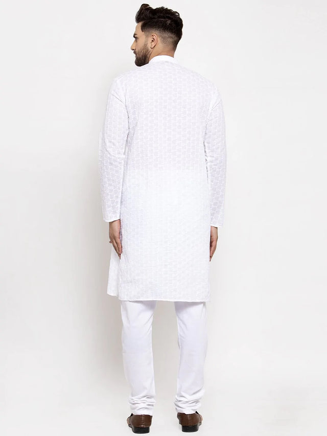 Men's White Cotton Embroidered Kurta Top