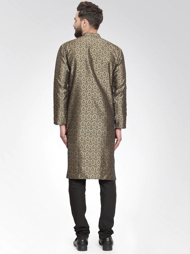 Men's Gold Jacquard Silk Woven Design Kurta Top
