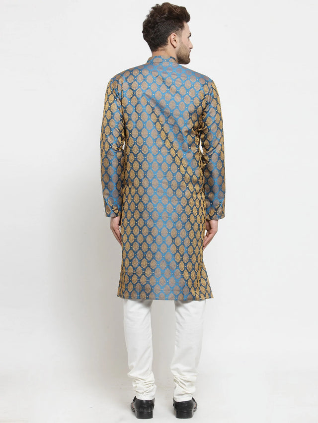 Men's Blue Jacquard Woven Kurta Set