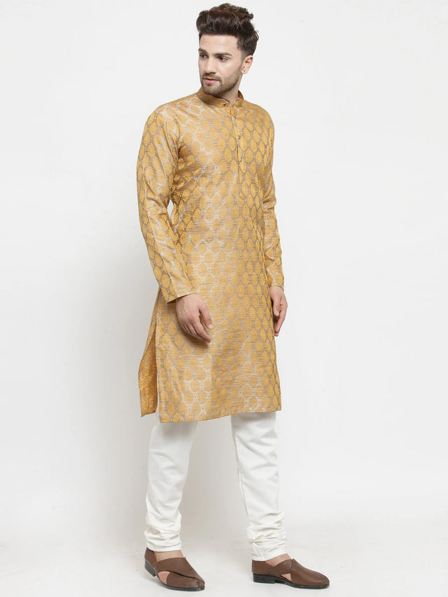 Men's Silver Jacquard Woven Kurta Top