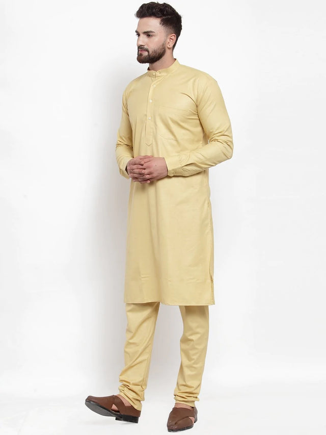 Men's Beige Cotton Solid Kurta Set