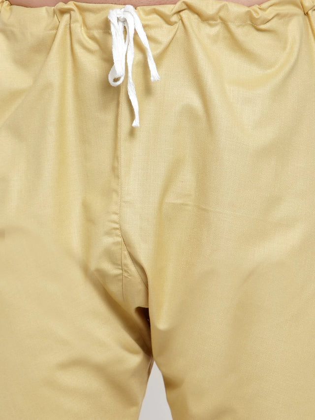 Men's Beige Cotton Solid Kurta Set