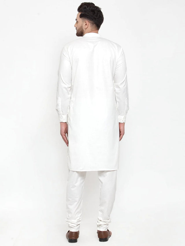 Men's White Cotton Solid Kurta Set