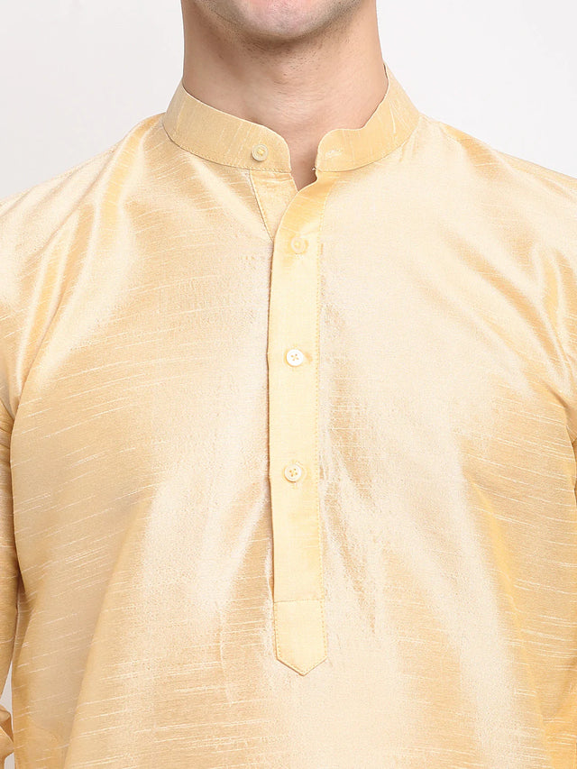 Men's Gold Dupion Solid Kurta Set (JOKP_636Golden)