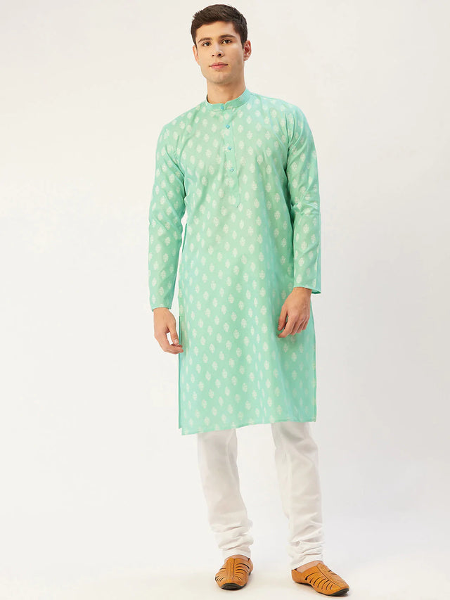 Men's Green Cotton Blend Printed Kurta Top