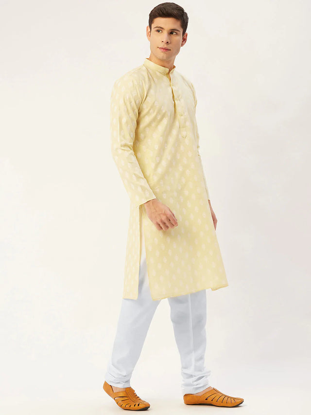 Men's Yellow Cotton Blend Printed Kurta Top (KO_650Yellow)