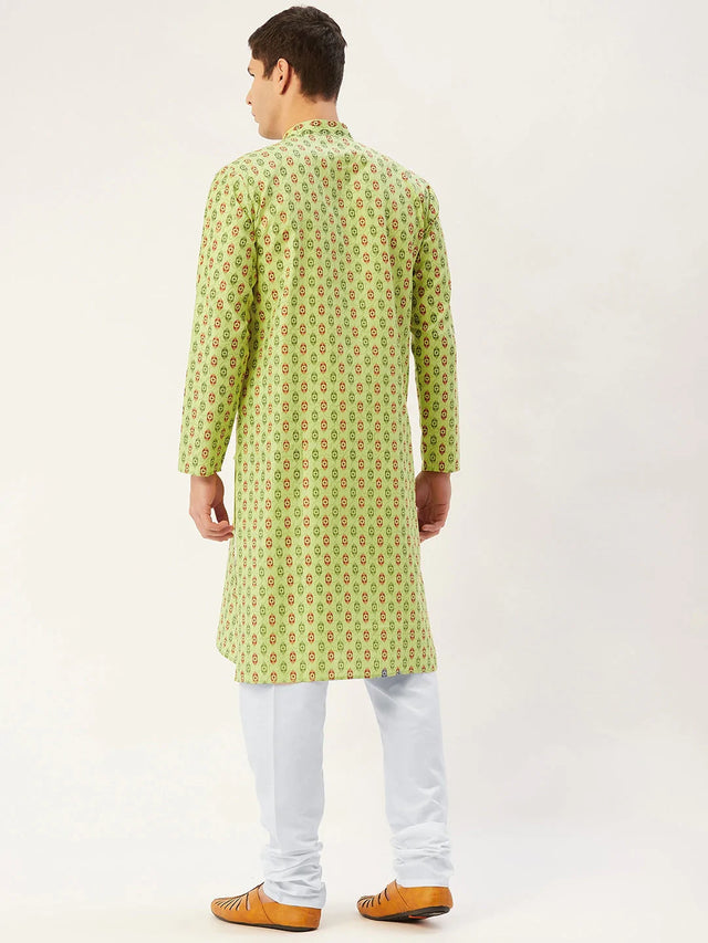 Men's Green Cotton Blend Printed Kurta Top (KO_651Green)