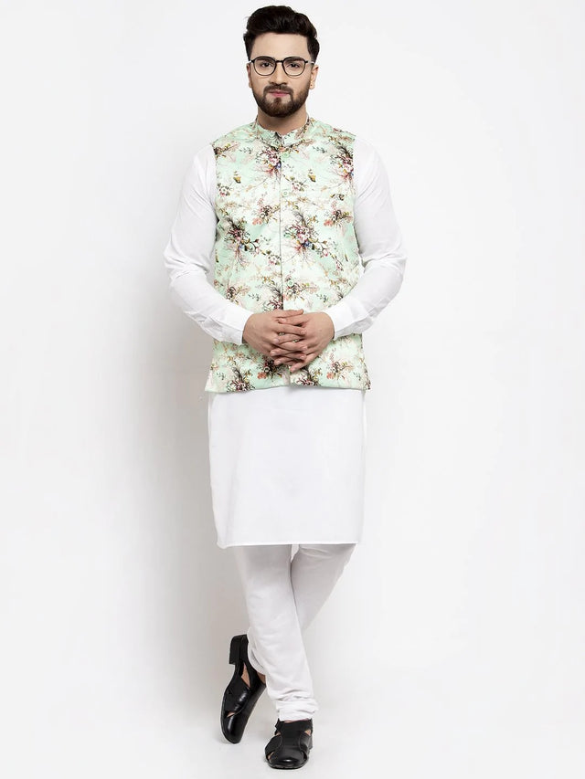 Men's Lime Silk Abstract Nehru Jacket (JOWC_4007Lime)