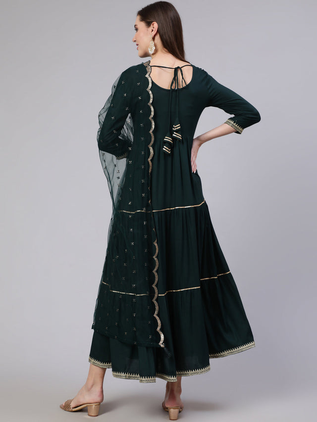 Green Viscose Rayon Embroidered Dresses