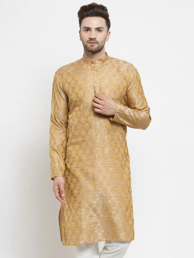 Men's Silver Jacquard Woven Kurta Top