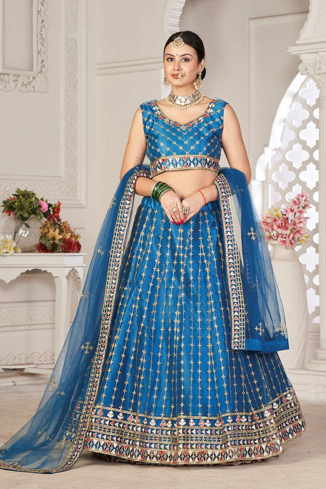 Blue Net Embroidered Work Lehenga Choli