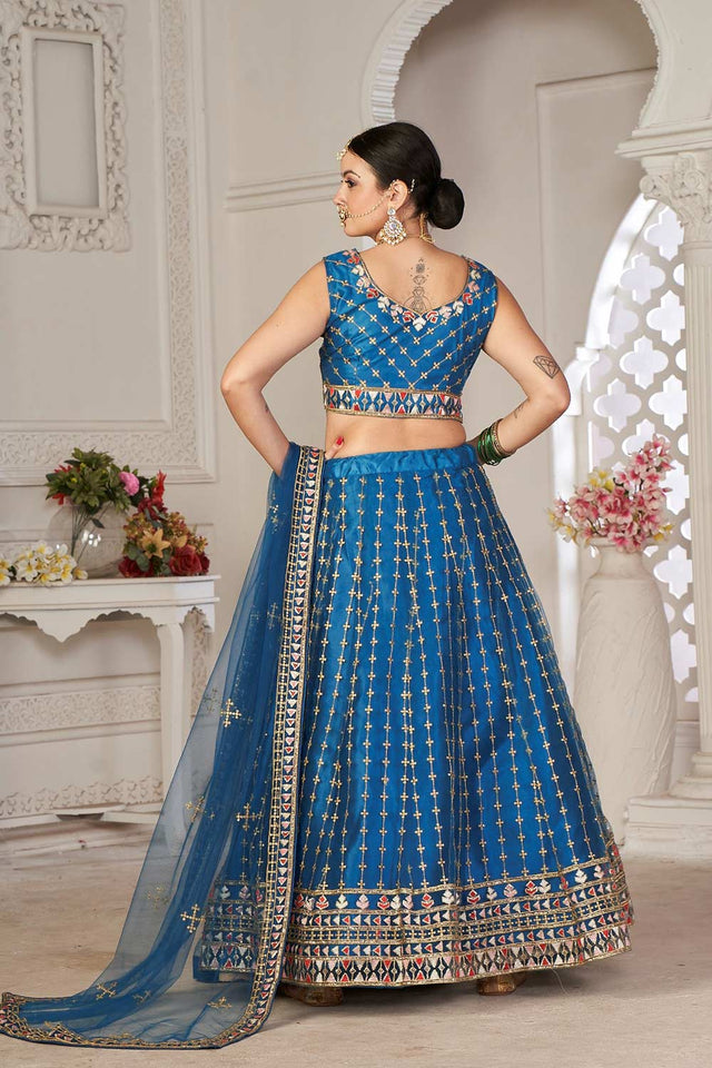 Blue Net Embroidered Work Lehenga Choli
