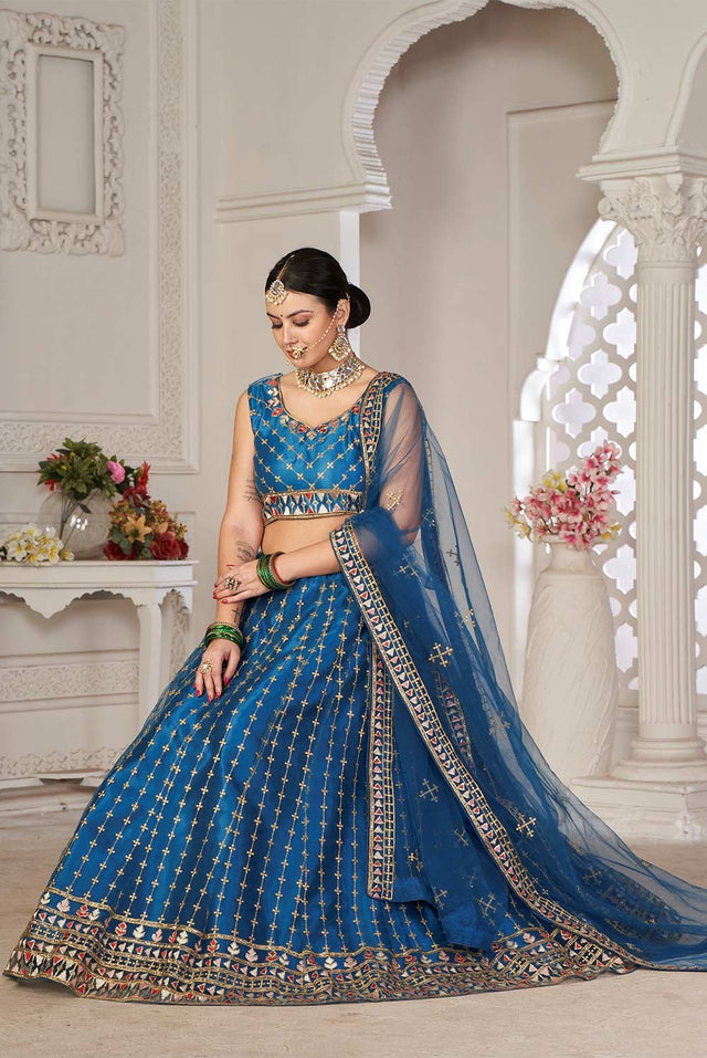Blue Net Embroidered Work Lehenga Choli