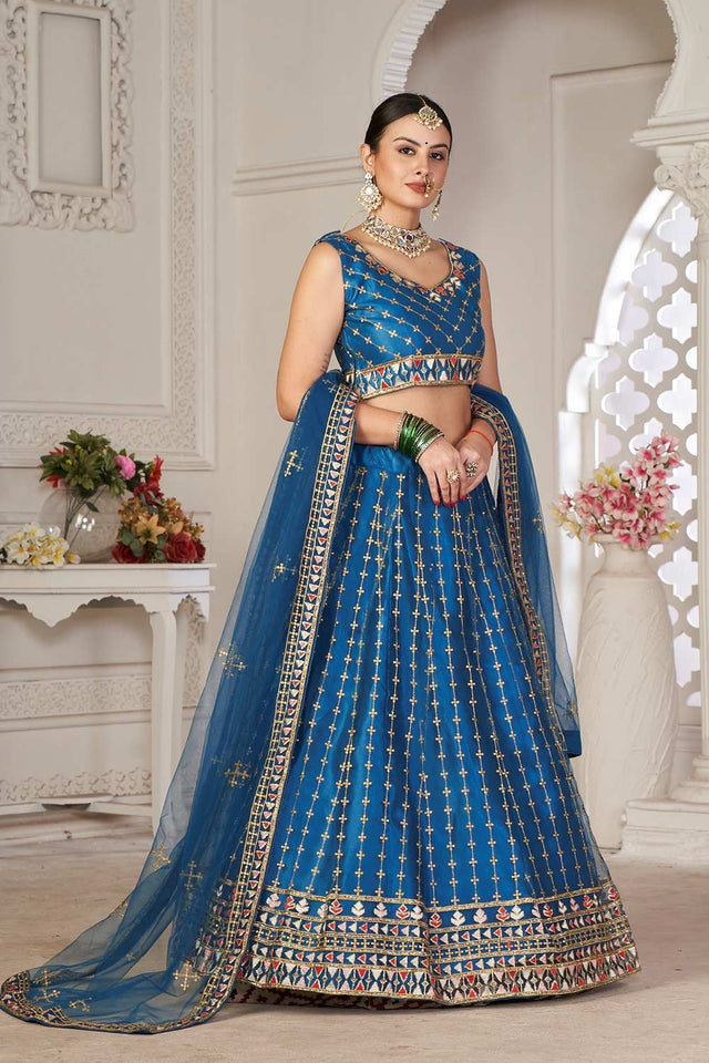 Blue Net Embroidered Work Lehenga Choli