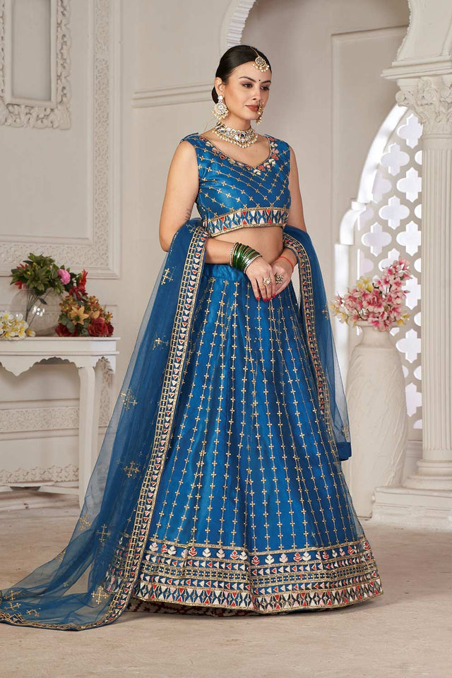 Blue Net Embroidered Work Lehenga Choli