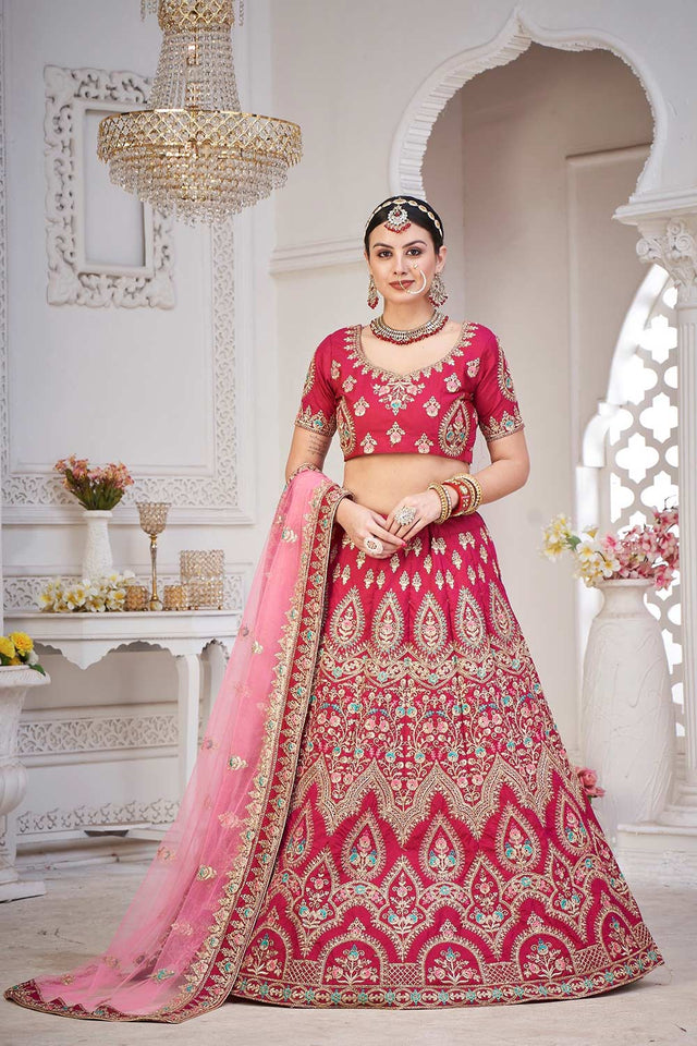 Red Taffeta Silk Embroidered Work Lehenga Choli
