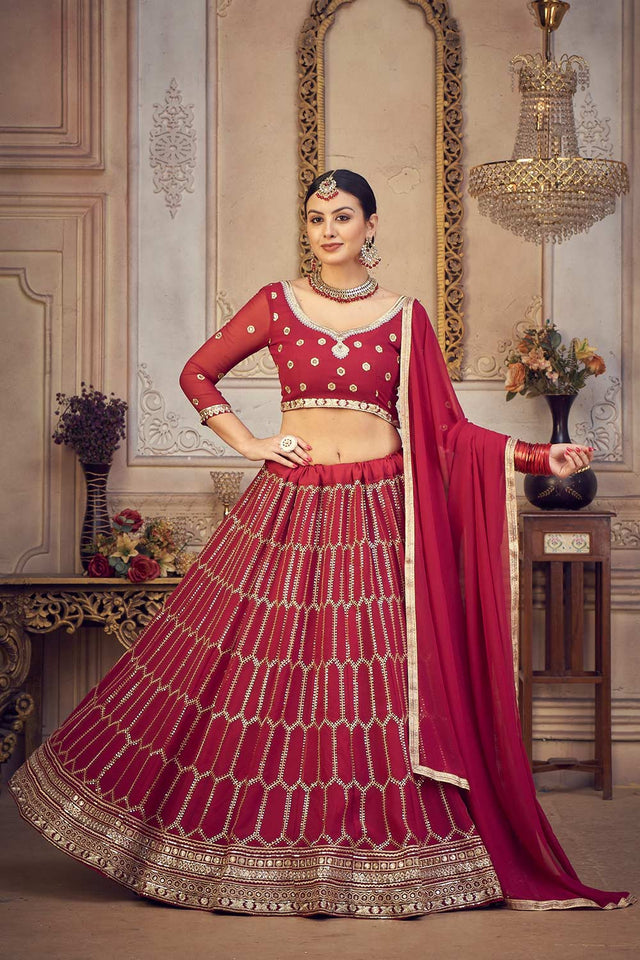 Pink Georgette Sequin Lehenga Choli