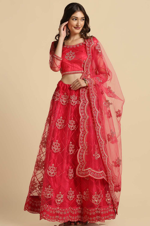 Pink Net Embroidered Work Lehenga Choli