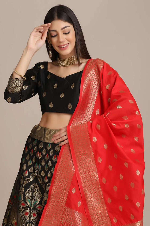 Black Jacquard Zari Work Lehenga Choli