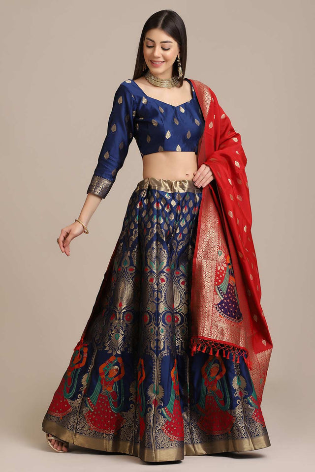 Blue Jacquard Zari Work Lehenga Choli