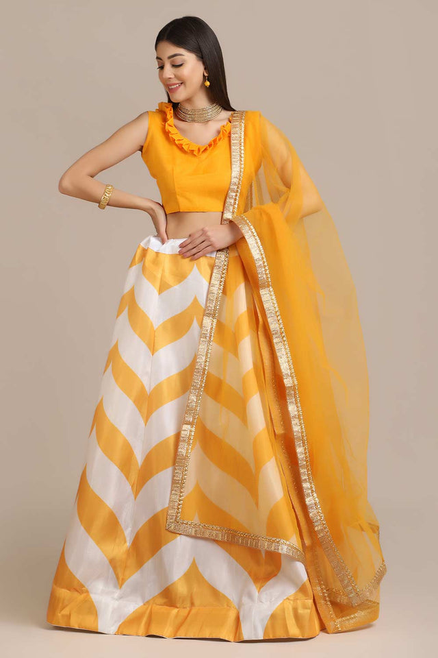 Yellow Banglory Silk Printed Lehenga Choli