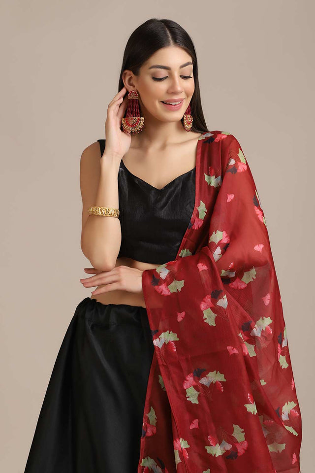 Black Banglory Silk Printed Lehenga Choli