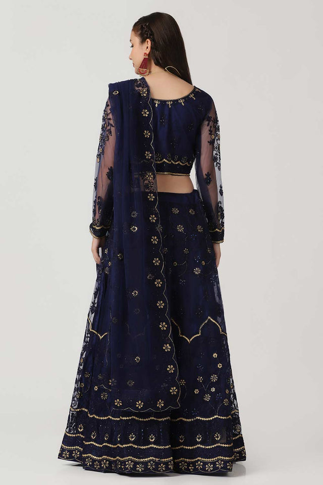 Blue Net Embroidered Work Lehenga Choli