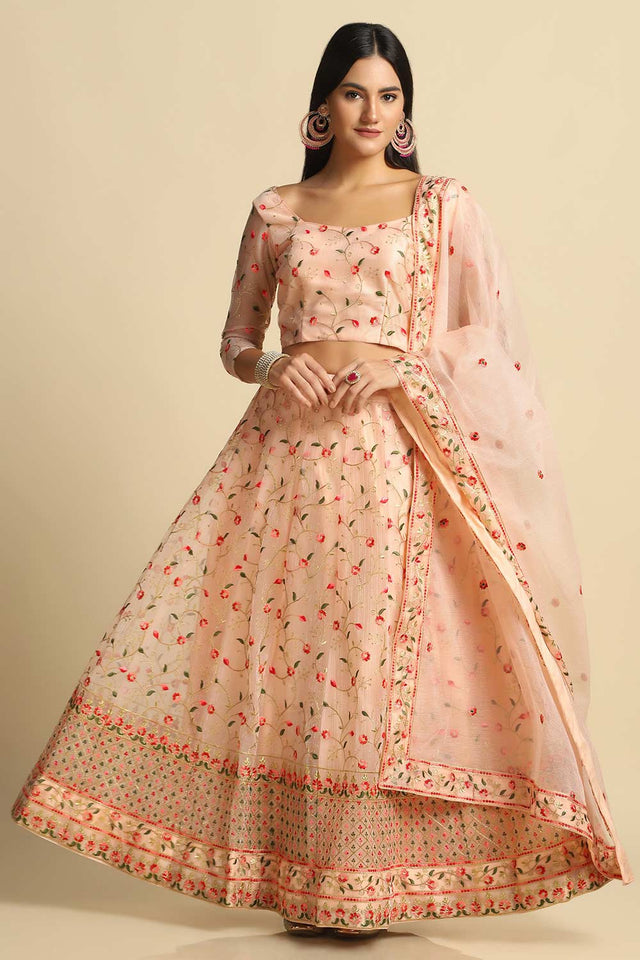Pink Net Embroidered Work Lehenga Choli