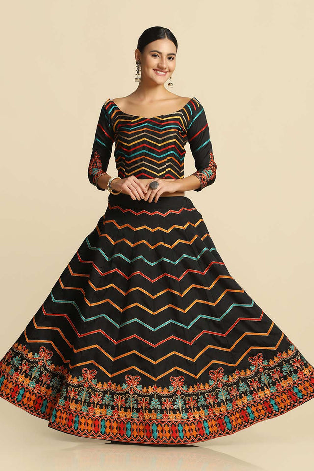 Black Taffeta Silk Embroidered Work Lehenga Choli