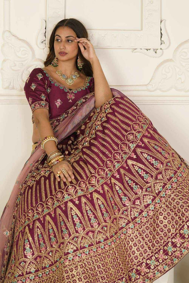 Pink Taffeta Silk Embroidered Work Lehenga Choli